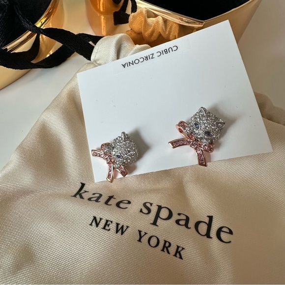 Kate Spade Glittering Silver and Pink Cat Earrings - Picture 4 of 5